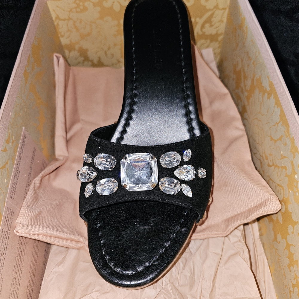 Miu Miu Black Mules with Crystal Accents